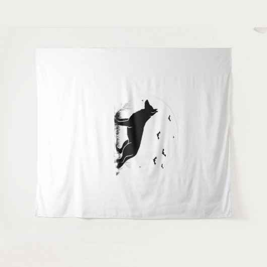 Duitse herdershond – Halloween Moon Silhouette Cl Wandkleed (Voorkant (horizontaal))