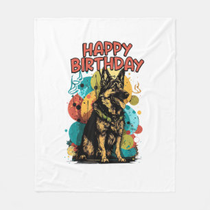 Duitse herdershond Happy Birthday Party Shep Clot Fleece Deken