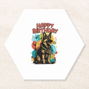 Duitse herdershond Happy Birthday Party Shep Clot Kartonnen Onderzetters