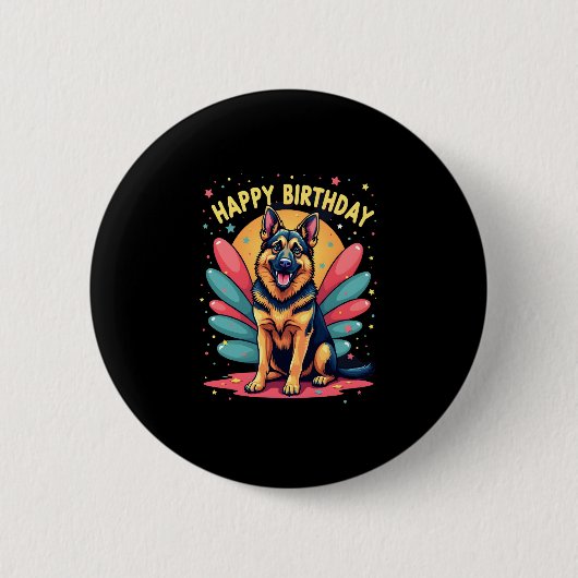 Duitse herdershond Happy Birthday Party Shep Clot Ronde Button 5,7 Cm (Voorkant)