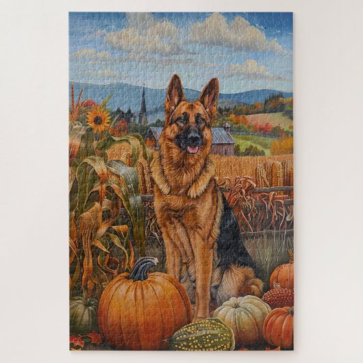 Duitse Herdershond Herfst Oogst Thanksgiving Legpuzzel (Verticaal)