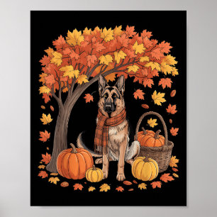 Duitse Herdershond Herfst Sjaal Pompoen Herfst Dan Poster