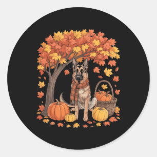 Duitse Herdershond Herfst Sjaal Pompoen Herfst Dan Ronde Sticker