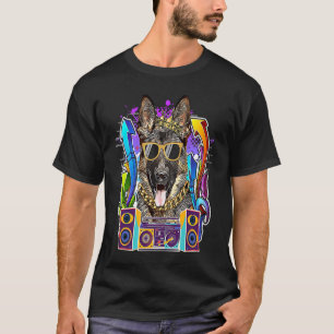 Duitse Herdershond Hip Hop 90s Rap Muziek T-shirt