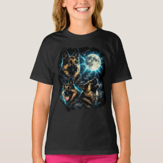 Duitse herdershond huilend naar de maan t-shirt