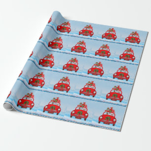 Duitse Herdershond in auto met kerstman Cadeaupapier