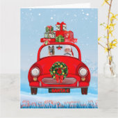 Duitse Herdershond in auto met kerstman Kaart (Gele Bloem)