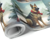 Duitse herdershond in Kerstmis Sneeuw Cadeaupapier (Rol Hoek)