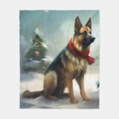 Duitse Herdershond in Kerstsneeuw Fleece Deken (Voorkant)