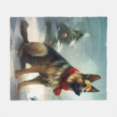 Duitse Herdershond in Kerstsneeuw Fleece Deken (Voorkant (Horizontaal))