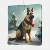 Duitse Herdershond in Kerstsneeuw Keramisch Ornament (Links)