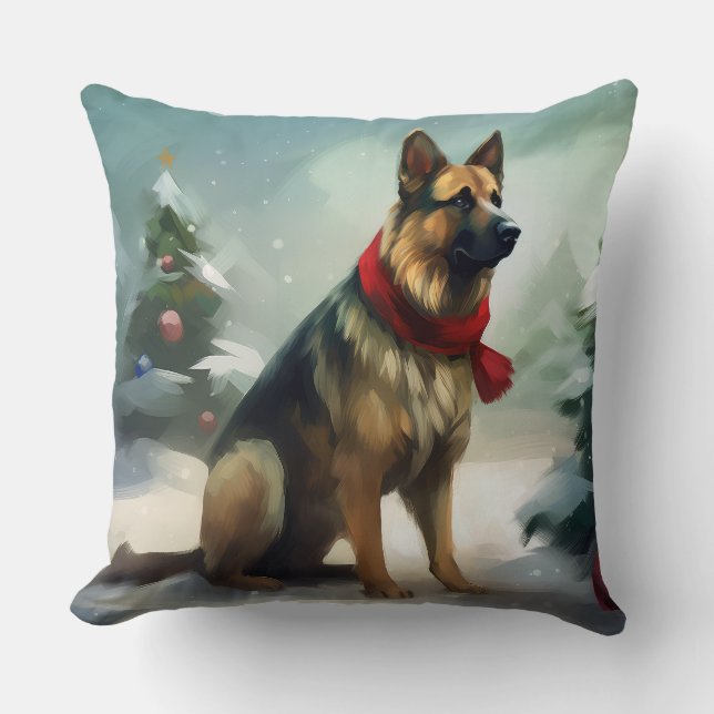 Duitse Herdershond in Kerstsneeuw Kussen (Voorkant)