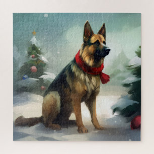 Duitse Herdershond in Kerstsneeuw Legpuzzel