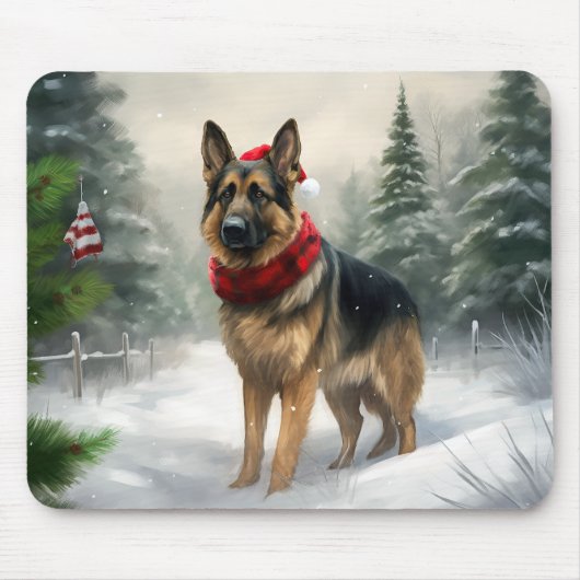 Duitse Herdershond in Kerstsneeuw Muismat (Voorkant)