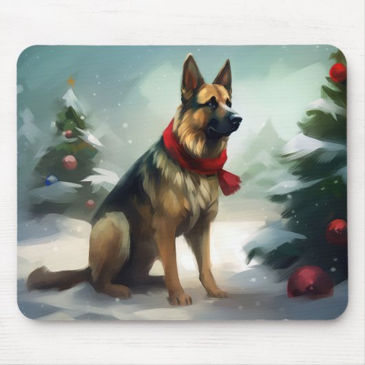 Duitse Herdershond in Kerstsneeuw Muismat (Voorkant)