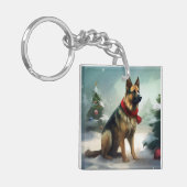 Duitse Herdershond in Kerstsneeuw Sleutelhanger (Voorkant Links)