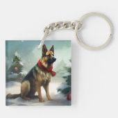 Duitse Herdershond in Kerstsneeuw Sleutelhanger (Achterkant)