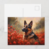 Duitse herdershond in klaprozen briefkaart (Voorkant / Achterkant)