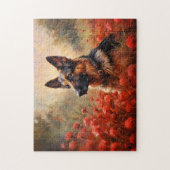 Duitse herdershond in klaprozen legpuzzel (Verticaal)