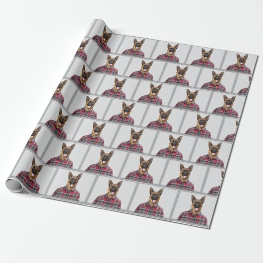 Duitse herdershond in Plaid Cadeaupapier (Uitgerold)