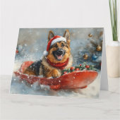 Duitse herdershond in Sledge Sneeuwkerst Kaart (Voorkant)