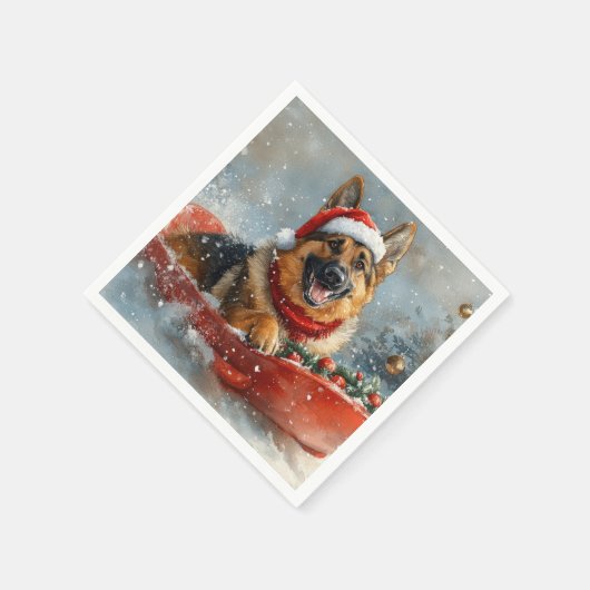 Duitse herdershond in Sledge Sneeuwkerst Servet (Hoek)