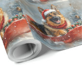 Duitse Herdershond in slee met sneeuw Kerstmis Cadeaupapier (Rol Hoek)