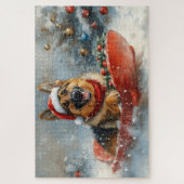 Duitse Herdershond in slee sneeuw Kerstmis Legpuzzel (Verticaal)