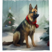 Duitse herdershond in sneeuw Kerstmis Douchegordijn (Voorkant)