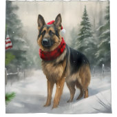 Duitse herdershond in sneeuw Kerstmis Douchegordijn (Voorkant)