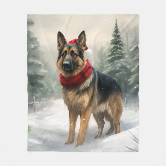 Duitse herdershond in sneeuw Kerstmis Fleece Deken (Voorkant)