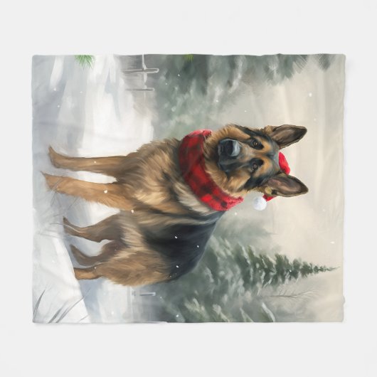 Duitse herdershond in sneeuw Kerstmis Fleece Deken (Voorkant (Horizontaal))