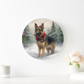 Duitse herdershond in sneeuw Kerstmis Grote Klok (Huis)