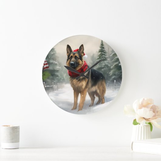 Duitse herdershond in sneeuw Kerstmis Grote Klok (Huis)