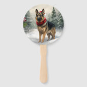 Duitse herdershond in sneeuw Kerstmis Handwaaier (Voorkant)