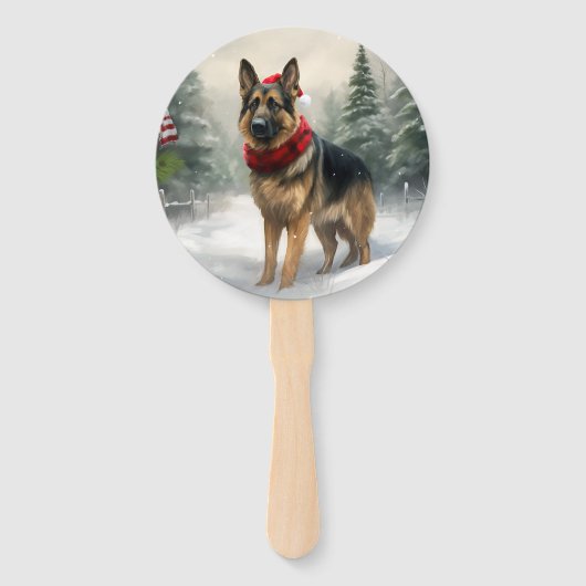 Duitse herdershond in sneeuw Kerstmis Handwaaier (Voorkant)