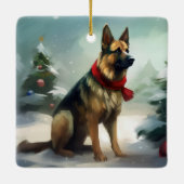 Duitse herdershond in sneeuw Kerstmis Keramisch Ornament (Achterkant)