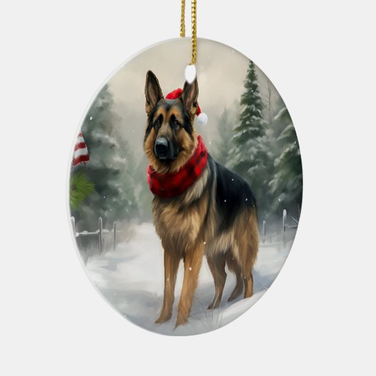 Duitse herdershond in sneeuw Kerstmis Keramisch Ornament (Rechts)