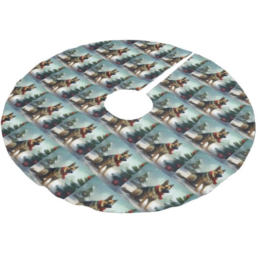 Duitse herdershond in sneeuw Kerstmis Kerstboom Rok (Gekanteld)