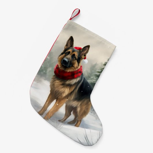 Duitse herdershond in sneeuw Kerstmis Kleine Kerstsok (Voorkant (Hangend))