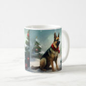 Duitse herdershond in sneeuw Kerstmis Koffiemok (Voorkant rechts)