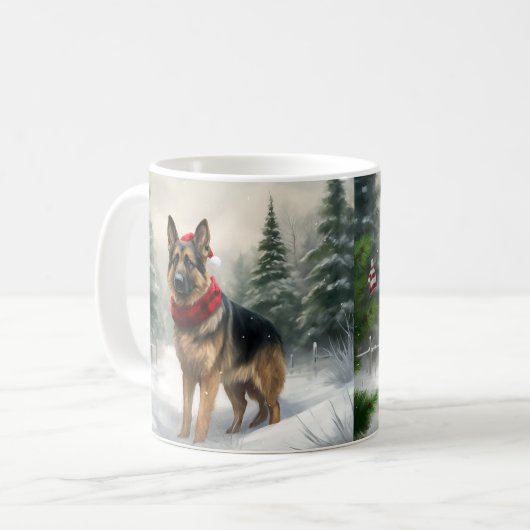 Duitse herdershond in sneeuw Kerstmis Koffiemok (Voorkant links)
