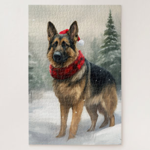 Duitse herdershond in sneeuw Kerstmis Legpuzzel