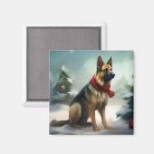 Duitse herdershond in sneeuw Kerstmis Magneet (Voorkant / Achterkant)
