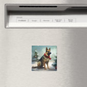 Duitse herdershond in sneeuw Kerstmis Magneet (Insitu (Vaatwasser))