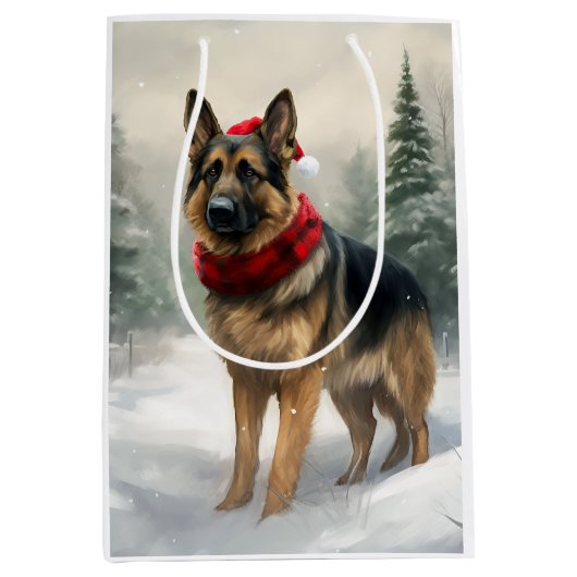 Duitse herdershond in sneeuw Kerstmis Medium Cadeauzakje (Voorkant)