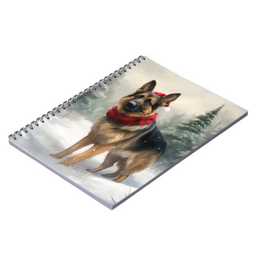 Duitse herdershond in sneeuw Kerstmis Notitieboek (Linkerzijde)
