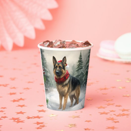 Duitse herdershond in sneeuw Kerstmis Papieren Bekers (Insitu)