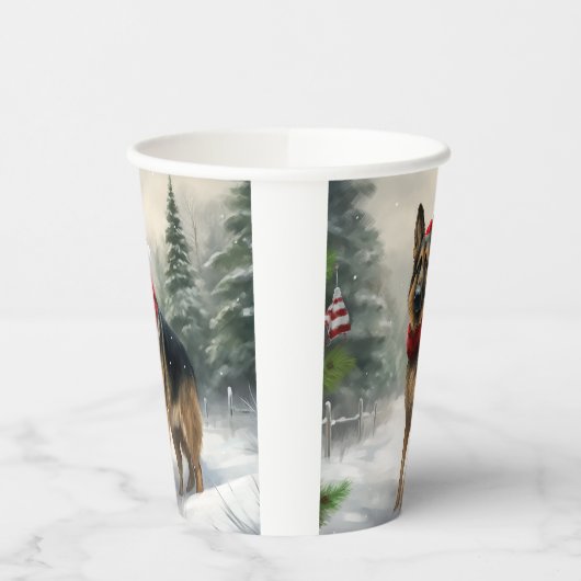 Duitse herdershond in sneeuw Kerstmis Papieren Bekers (Links)