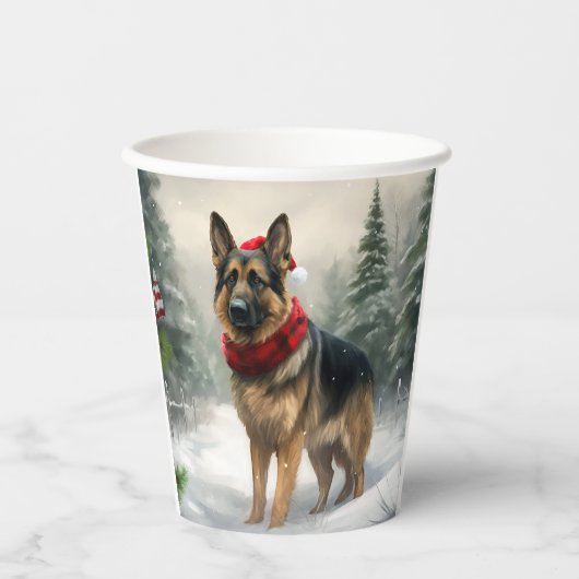 Duitse herdershond in sneeuw Kerstmis Papieren Bekers (Voorkant)